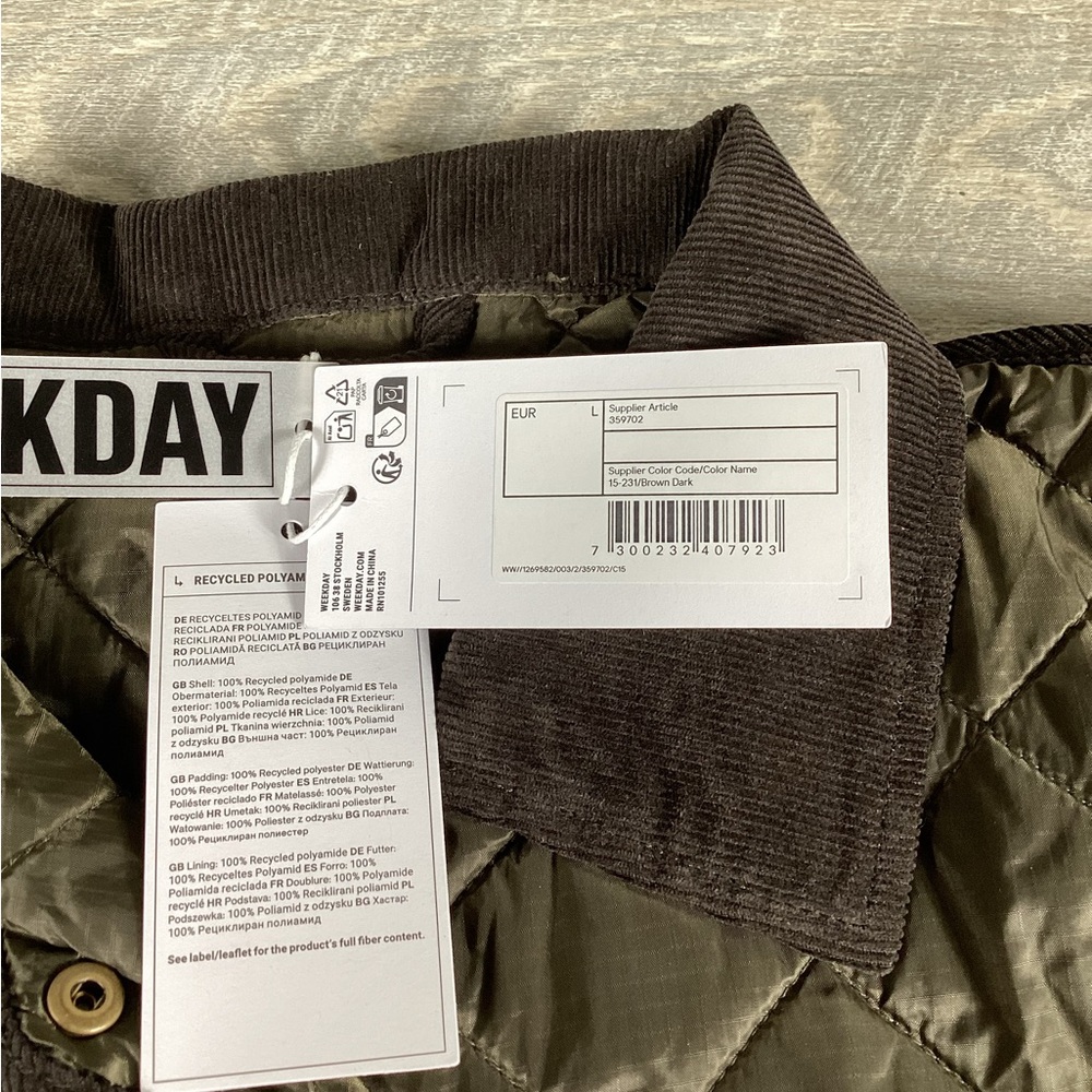 Weekday quilted jacket with contrast collar in dark brown Womens Size L Casual - Picture 4 of 10